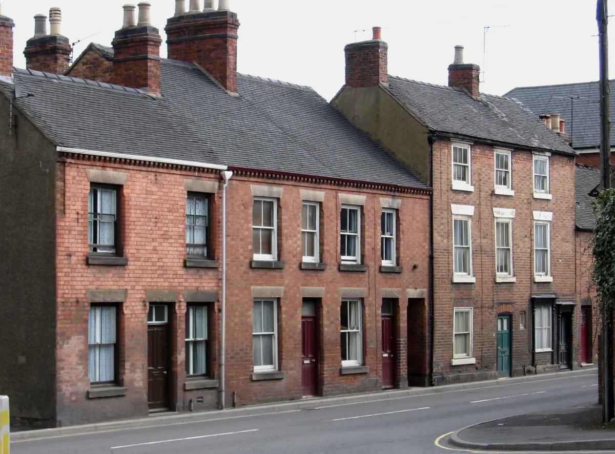 Red-brick terraced houses on Sturston Road in Ashbourne