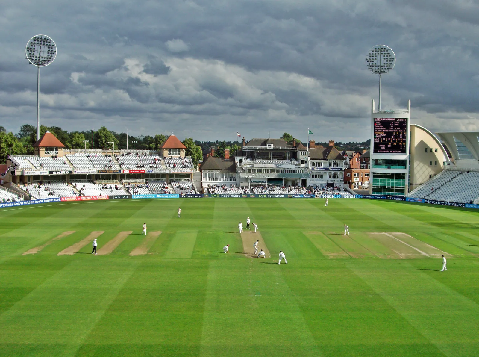 Trent Bridge cricket ground in West Bridgford during a match, with the pavilion and stands behind